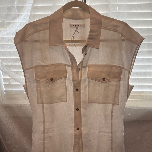 FRAME: White, NWOT, Cutaway Arie Button-Down Top, Sz Large - Picture 4 of 5